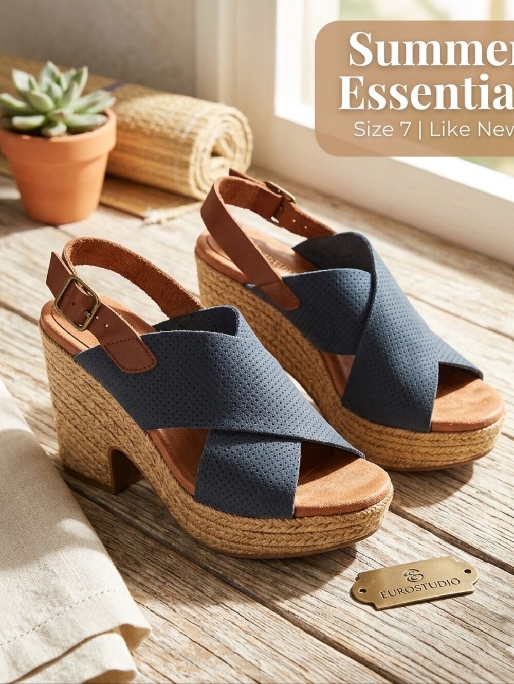 Eurostudio Flex Womens Sandals Comfort Sandals Blue Sandals Size 7 (39EU)